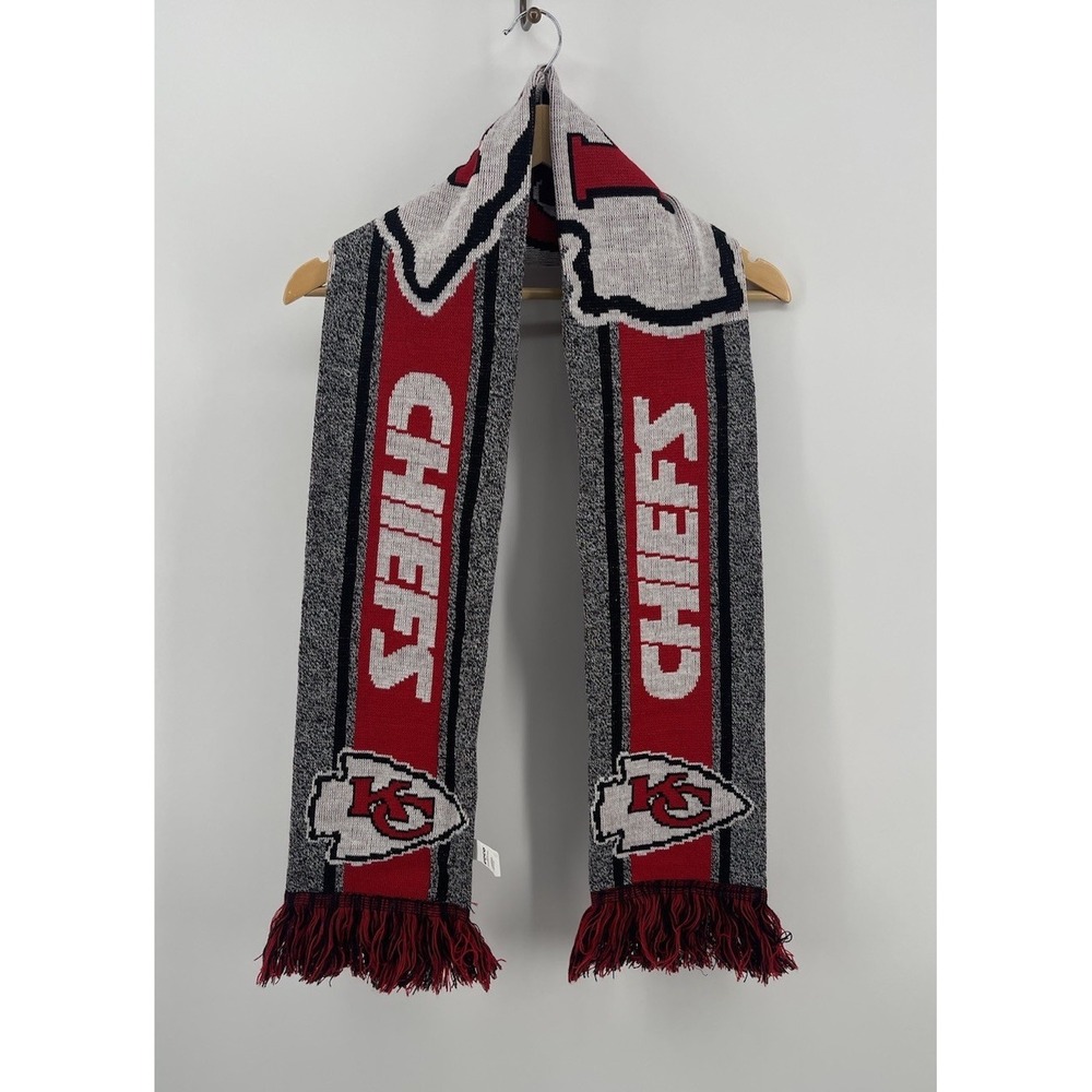 Kansas City Chiefs NFL Knit Scarf FOCO Red Gray Football Winter Fan Fringe